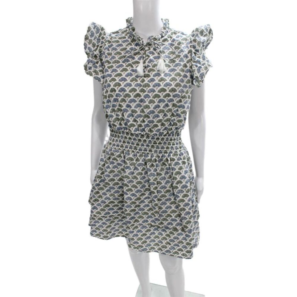 Marea Womens Mini Dress Blue Cotton Geometric Short Sleeve Size M